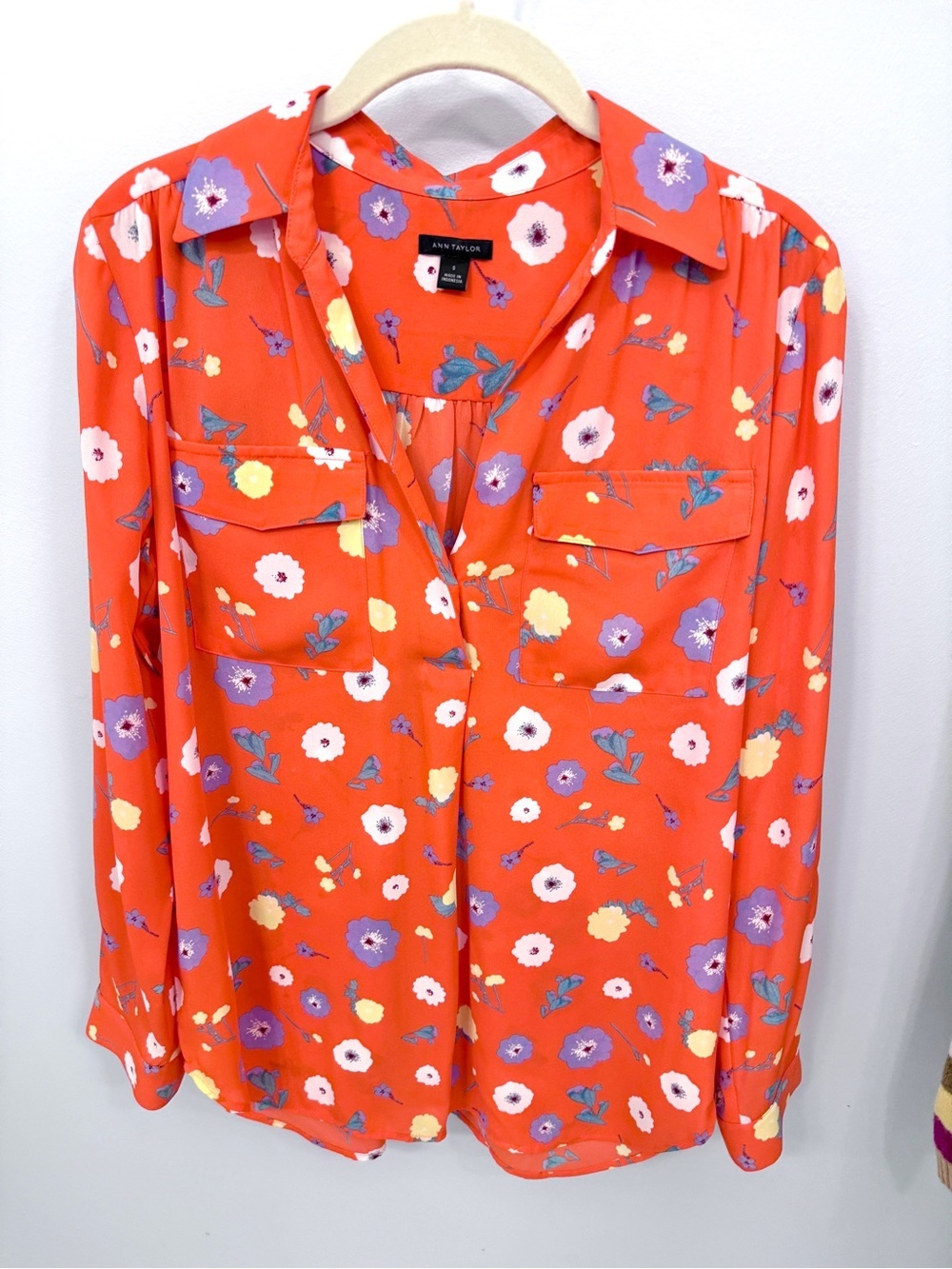 Ann Taylor Orange Floral Button-Front Blouse